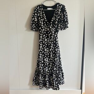 Petal & Pup Black Daisy Wrap Midi Dress